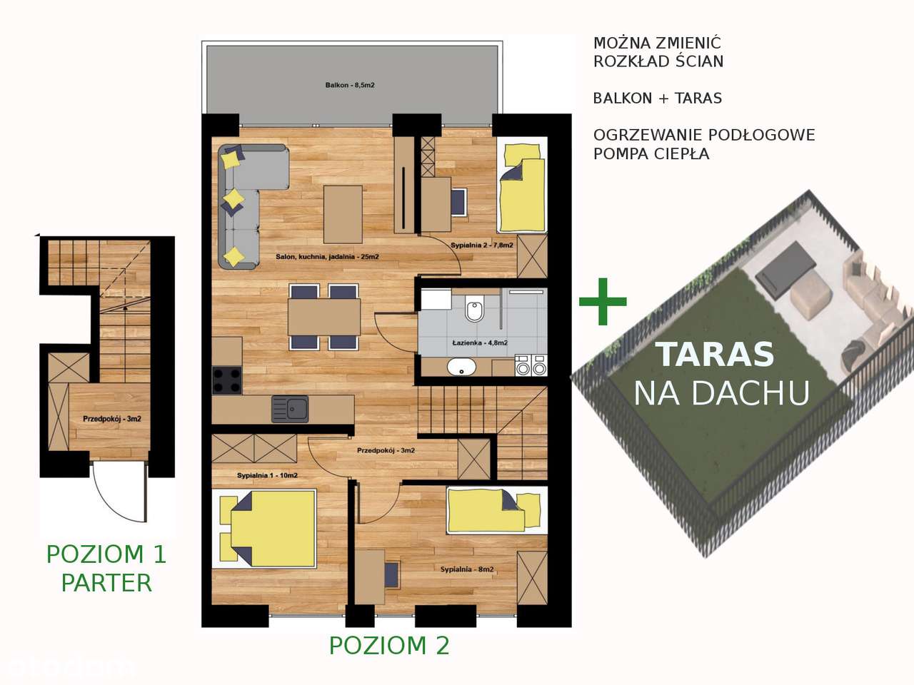 Okazja 3 pokoje Ogródek ok 30 m2 / taras zielony, pompa ciepła Kliny-5