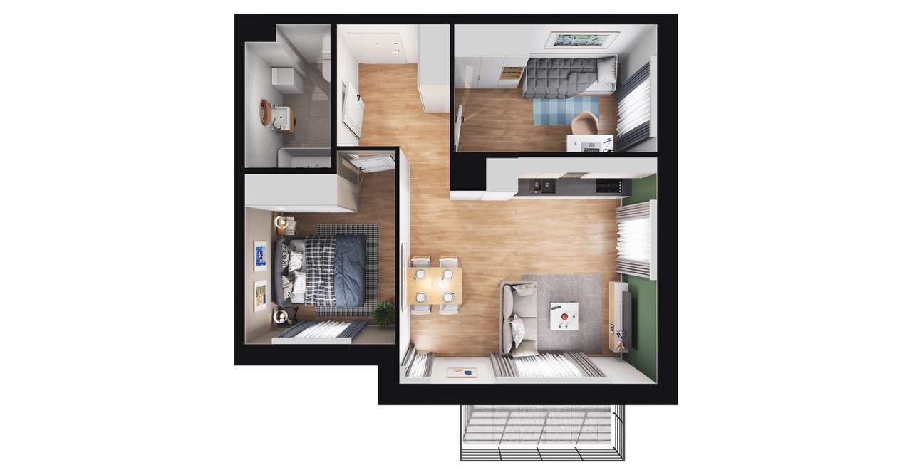 3-pokojowe mieszkanie 48m2 + balkon - Pełny obrazek: 2/8