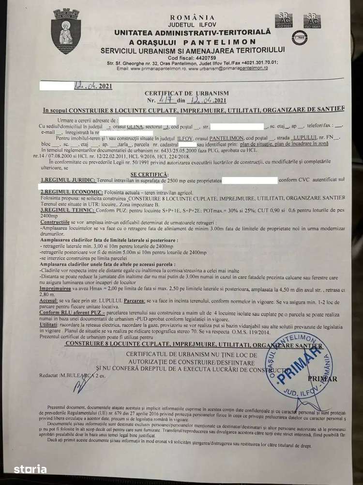 Oportunitate Teren Case Individuale sau Duplexuri Padurea Cernica 300m - Imagine principală: 2/4