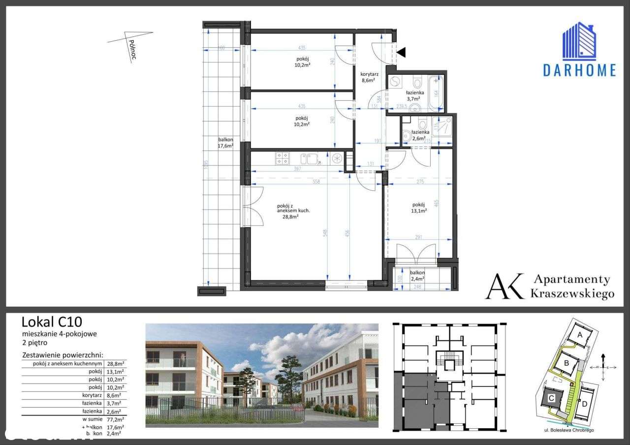 4-pokojowe mieszkanie 77m2 + 2 balkony - Pełny obrazek: 2/9