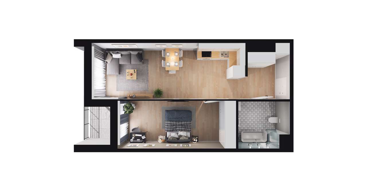 2-pokojowe mieszkanie 51m2 + loggia Bezpośrednio - Pełny obrazek: 3/9