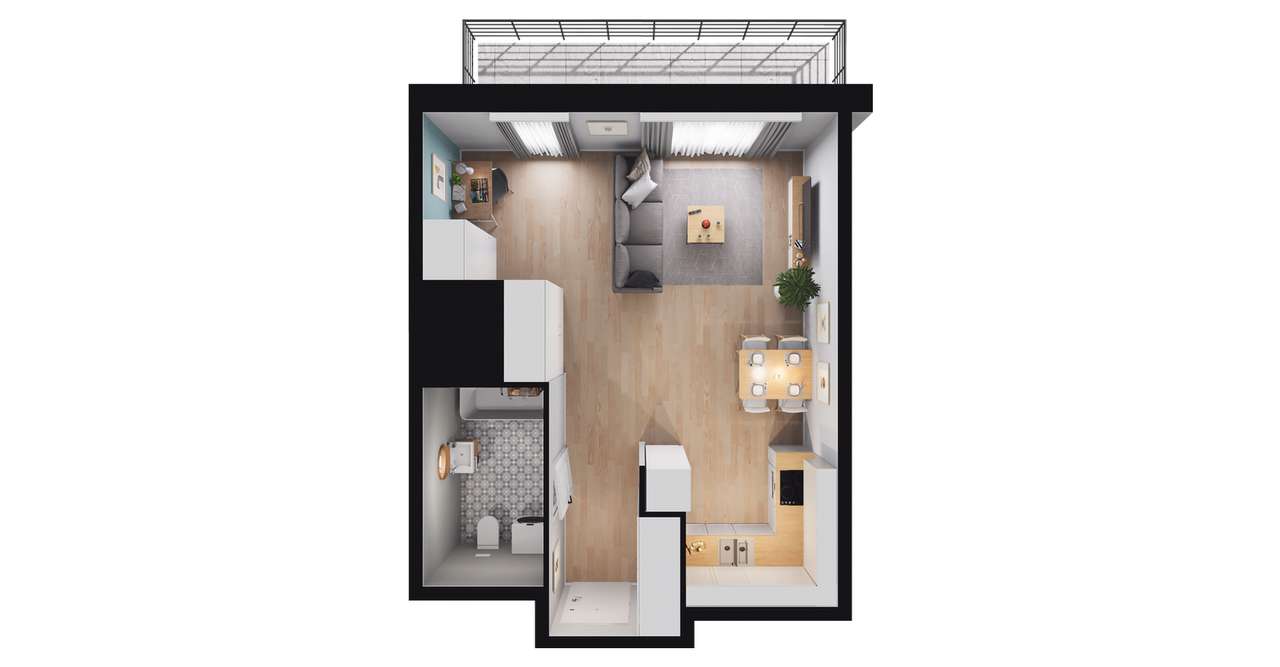 1-pokojowe mieszkanie 38m2 + loggia Bez Prowizji - Pełny obrazek: 2/8