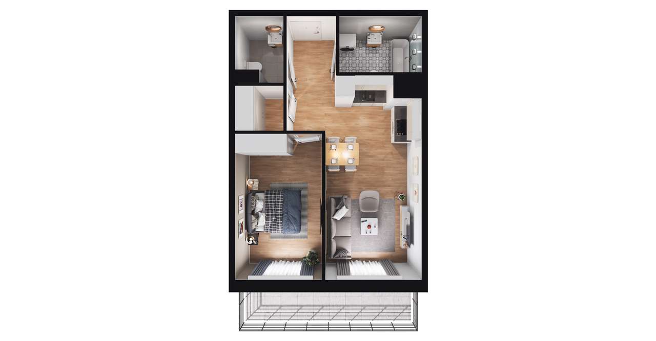 2-pokojowe mieszkanie 47m2 + balkon - Pełny obrazek: 2/8