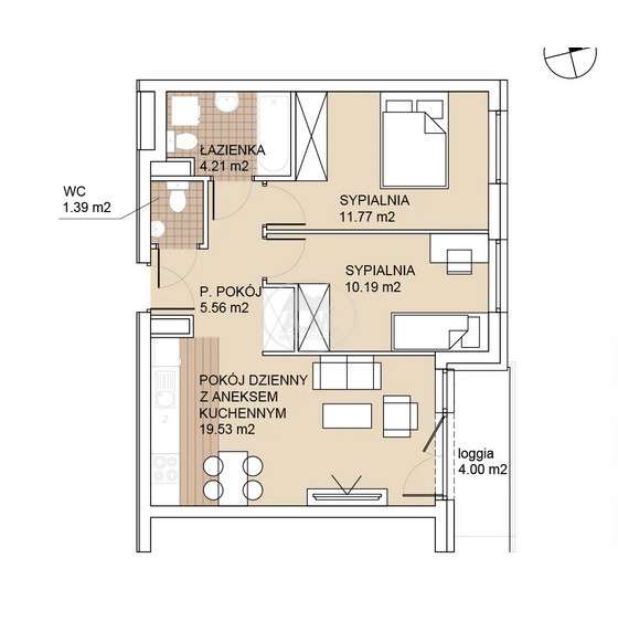 Miejsce postojowe gratis Trzy pokoje Dodatkowe WC-1