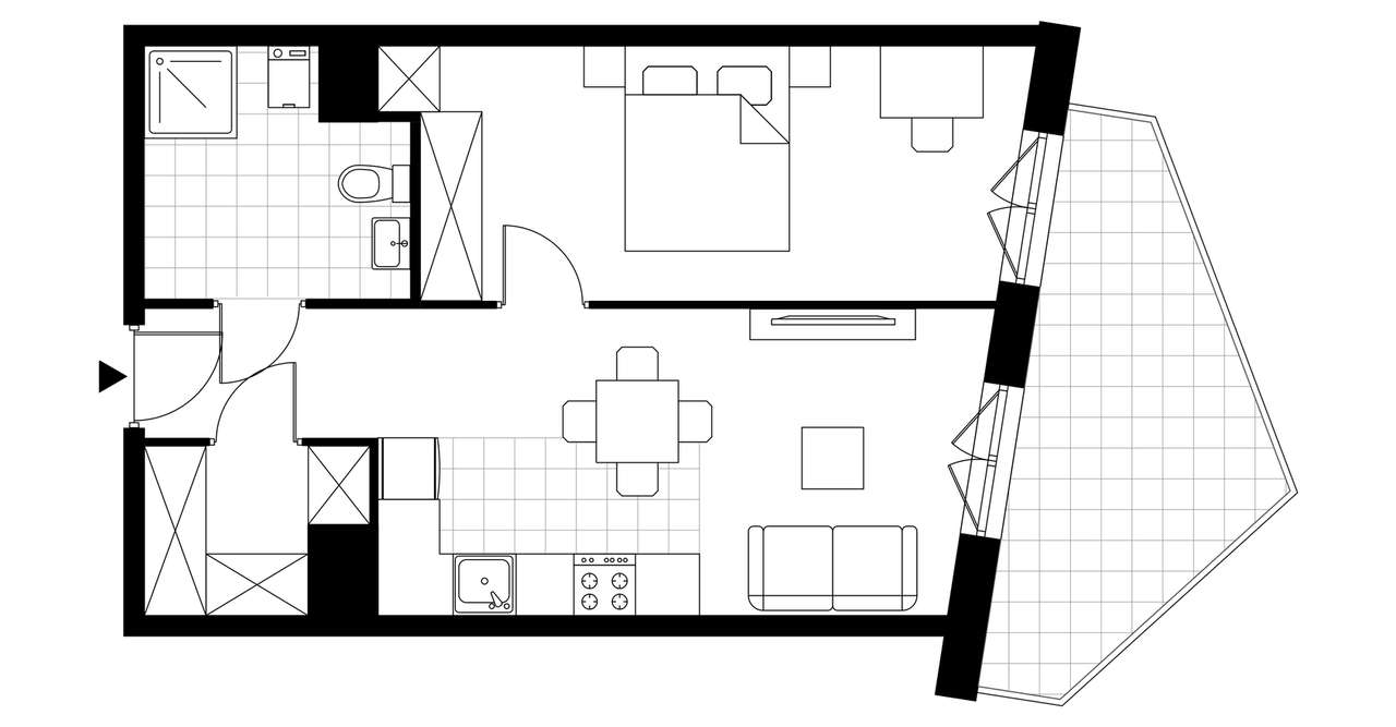 2-pokojowe mieszkanie 46m2 + loggia Bezpośrednio - Pełny obrazek: 4/9