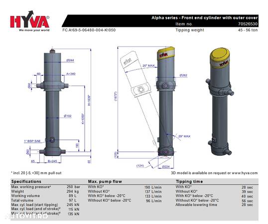 Cilindru basculare hyva  85F68569U1001 cod nou 70526530 - 1