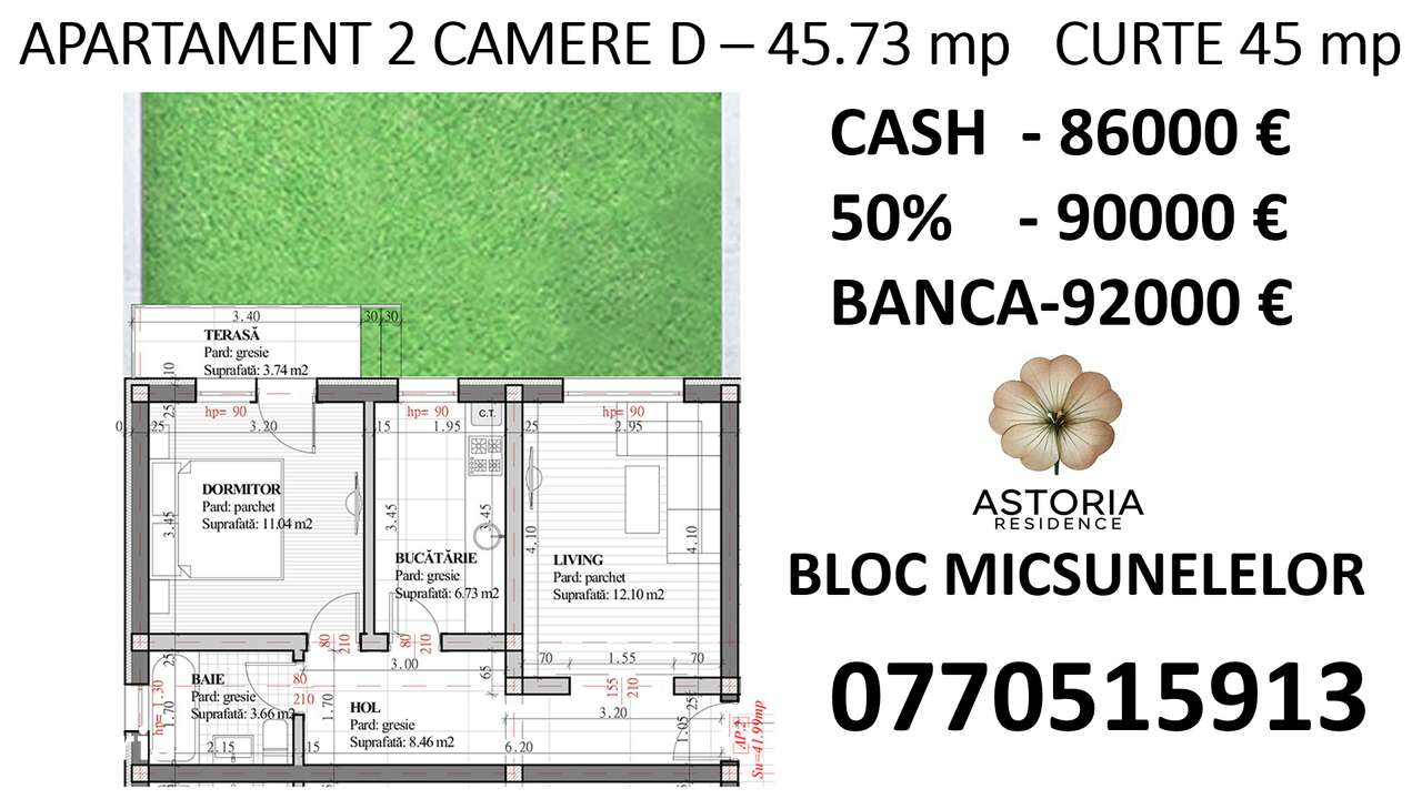 Apartament 2 camere 45.73 m curte 45 m Lunca Cetatuii Str. Micsunele - Imagine principală: 2/12