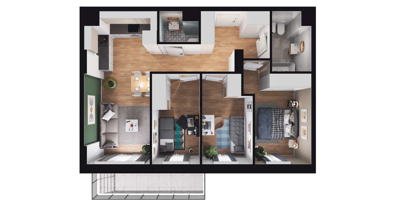 4-pokojowe mieszkanie 63m2 + balkon Bezpośrednio - Pełny obrazek: 2/8