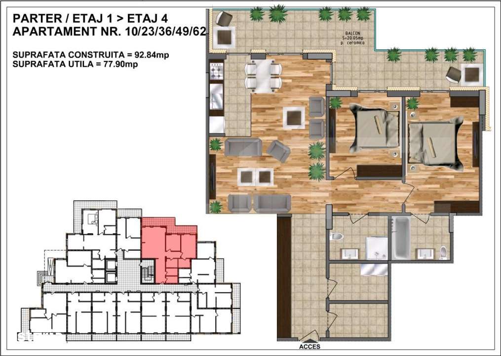 Apartament de vanzare – bloc nou, zona Aurel Vlaicu 77,90 mp+ terasa - Imagine principală: 1/1