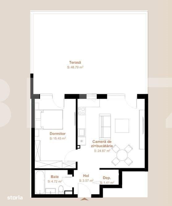 Apartament 2 camere, 50,02 mp + terasa 48,79 mp, zona exclusivista Viv