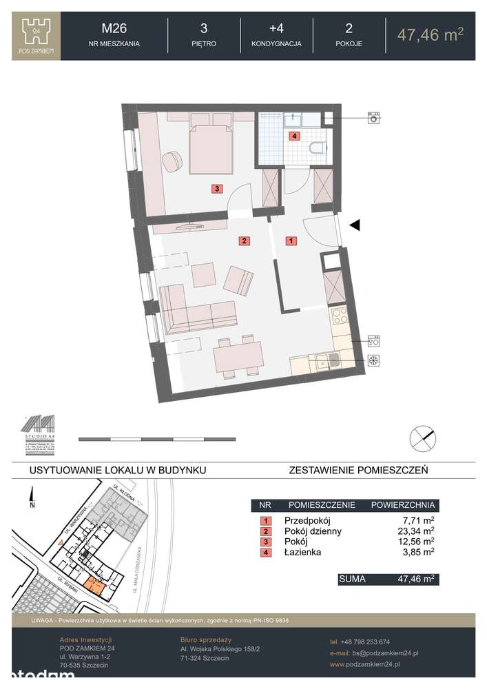 2-pokojowe mieszkanie 47m2 Bezpośrednio - Pełny obrazek: 2/7