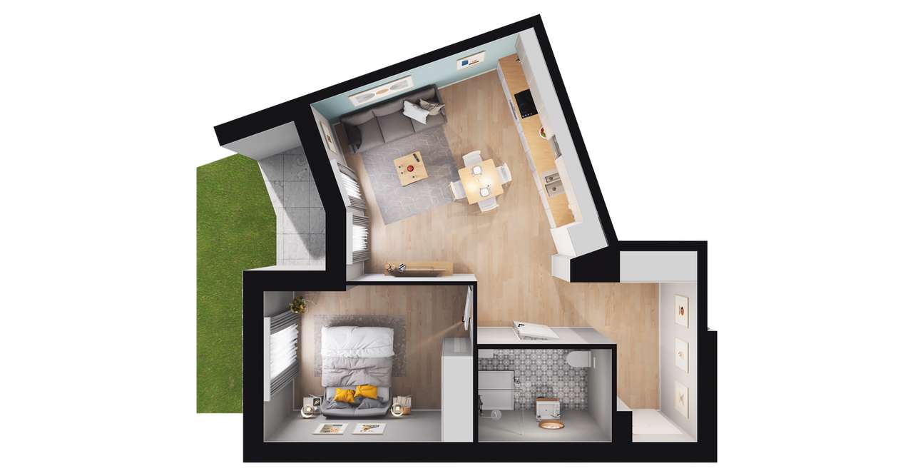 2-pokojowe mieszkanie 45m2 + ogródek - Pełny obrazek: 2/7