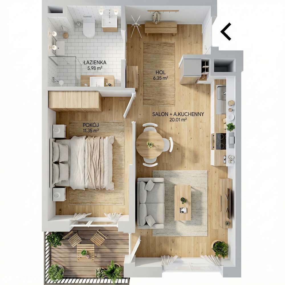 2 pokoje 43,7 m2 + balkon 4 m² | Mokotów | 0% prowizji 0% PCC-4