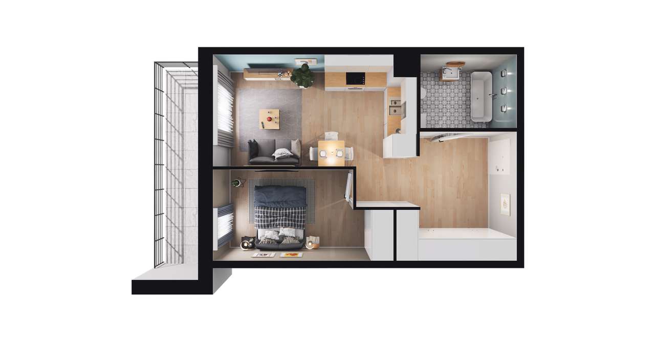 2-pokojowe mieszkanie 42m2 + balkon Bez Prowizji - Pełny obrazek: 3/9