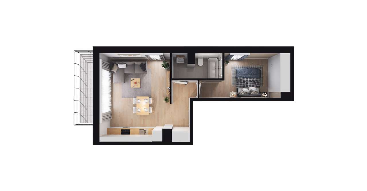 2-pokojowe mieszkanie 42m2 + balkon - Pełny obrazek: 2/8