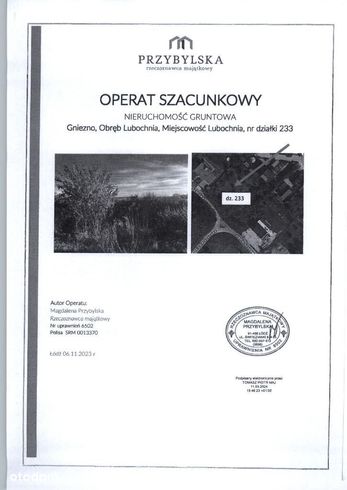 SYNDYK SPRZEDA 1/2 udziału działki Lubochnia