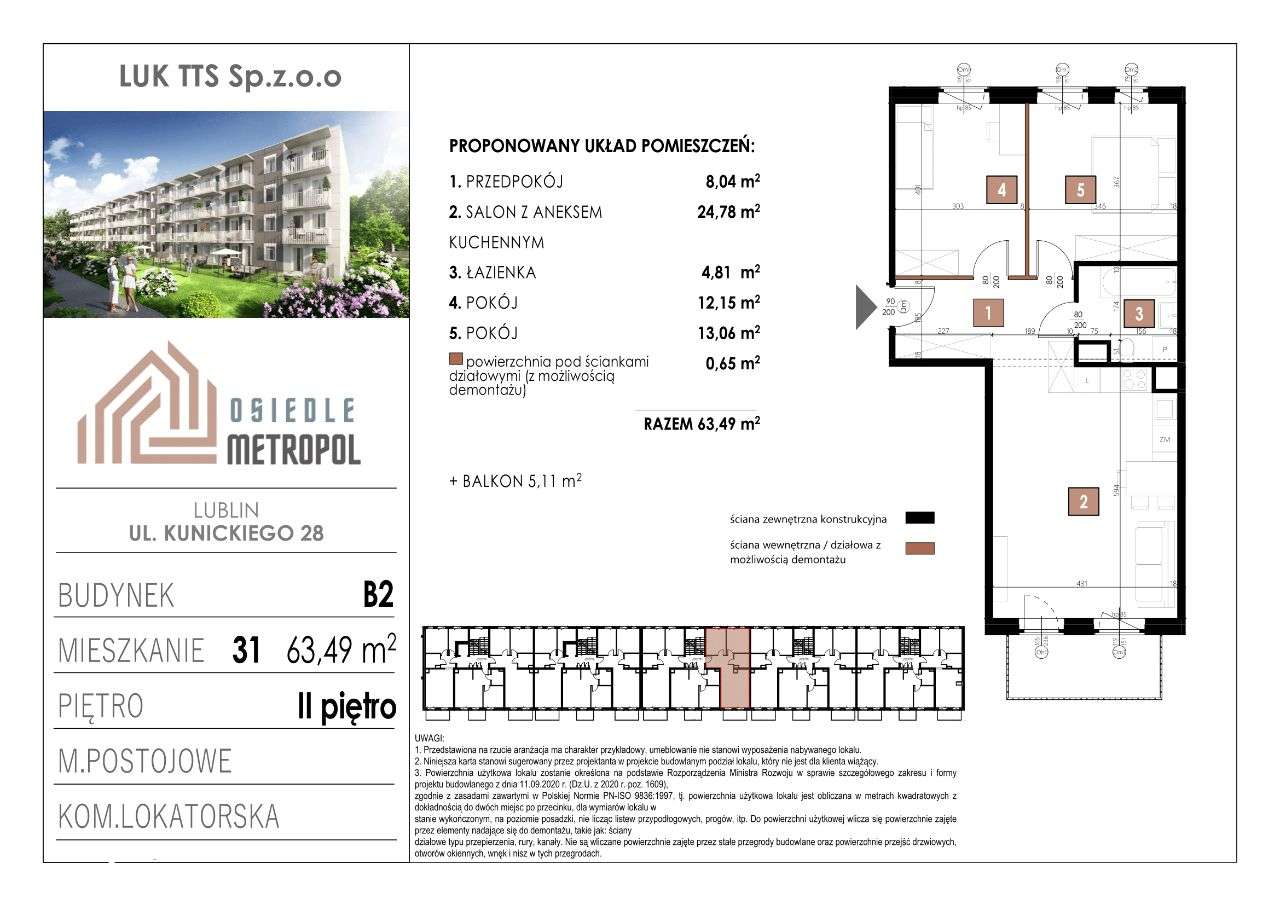 Budynek 2 Mieszkanie 31 | 3 pokoje z aneksem - Pełny obrazek: 1/5