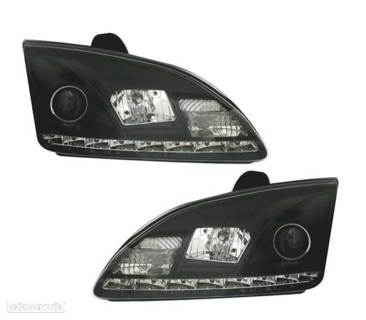 FARÓIS FRONTAIS PARA FORD FOCUS MK2 LUZ DIURNA LED 5W FUNDO PRETO - 1