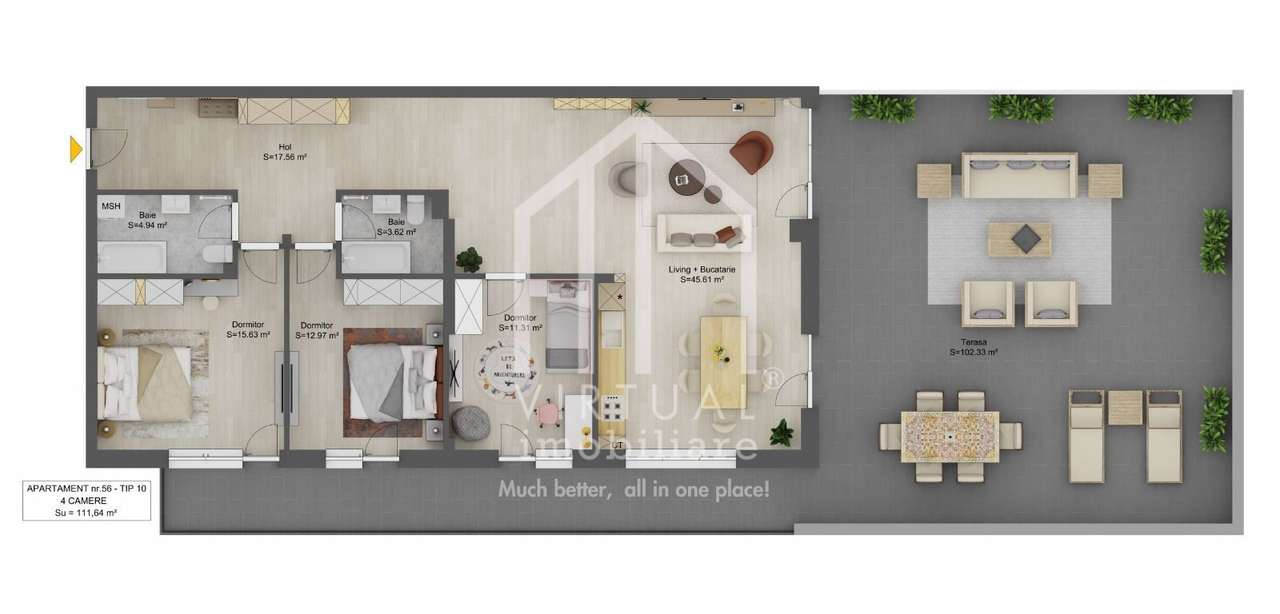 Penthouse cu 4 camere 111,64 mp si terasa de 102,33 mp |Doamna Stanca - Imagine principală: 2/5