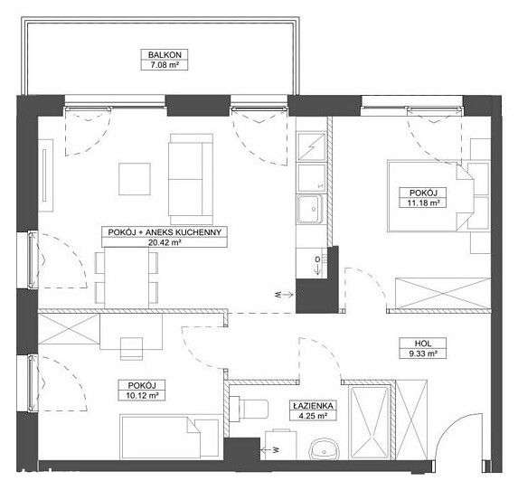 3 pokoje | Gotowe w tym roku | Duży balkon - Pełny obrazek: 2/6