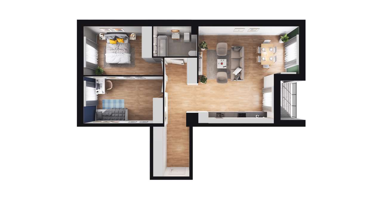 3-pokojowe mieszkanie 75m2 + loggia - Pełny obrazek: 2/8