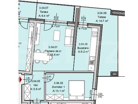 Apartament 2 camere, 52 mp, Terasa 21 mp, Imobil Nou, Semicentral - Imagine principală: 5/5