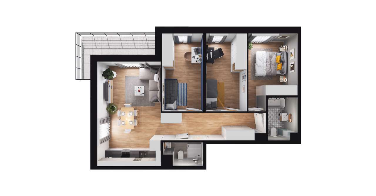 4-pokojowe mieszkanie 73m2 + balkon - Pełny obrazek: 2/8