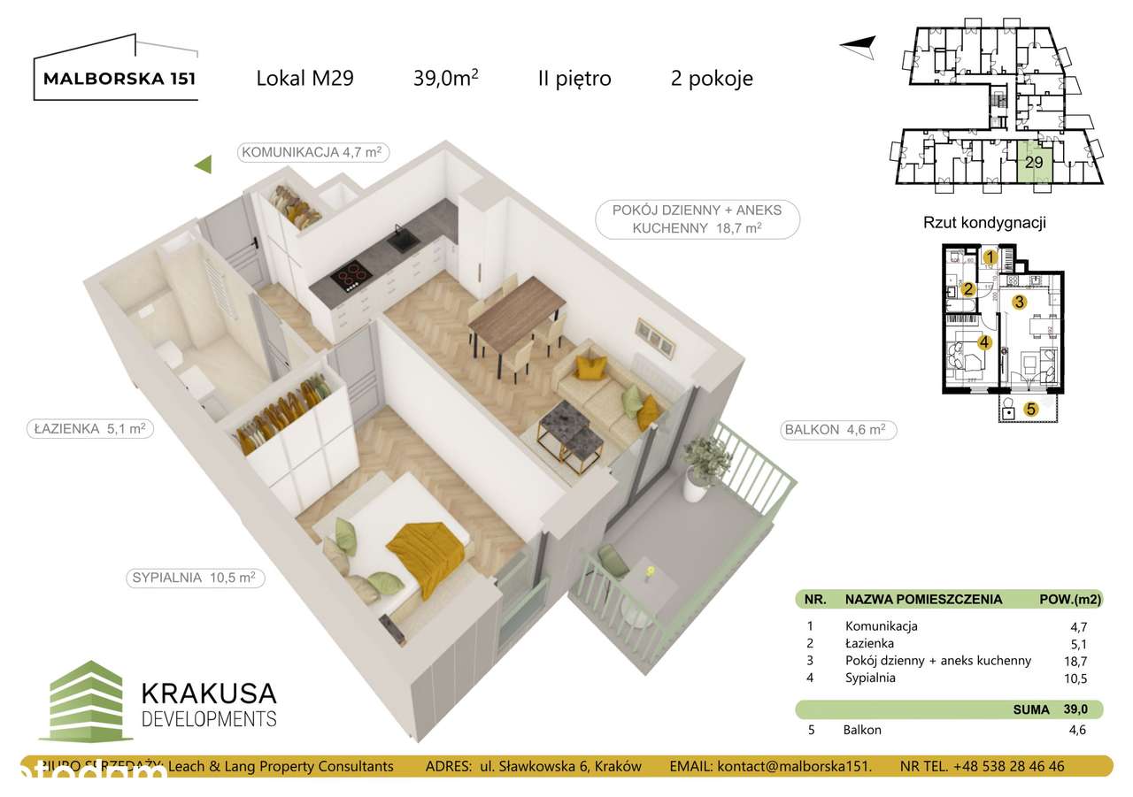 2-pokojowe mieszkanie 39m2 + balkon Bezpośrednio - Pełny obrazek: 2/7