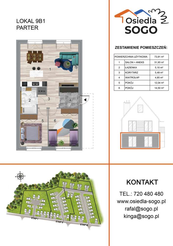 BEZCZYNSZOWE  73m²+OGRÓD  200m² +m.parkingowe+LAS-blisko Wrocław - Pełny obrazek: 5/13
