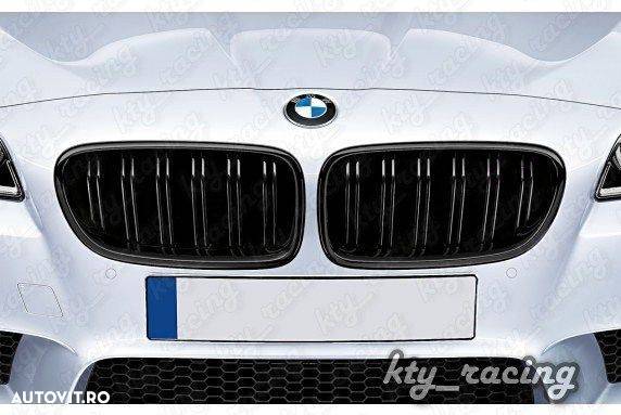 Grile duble pentru BMW F10 seria 5 M5 LCI look Negru Lucios sau Mat - 3