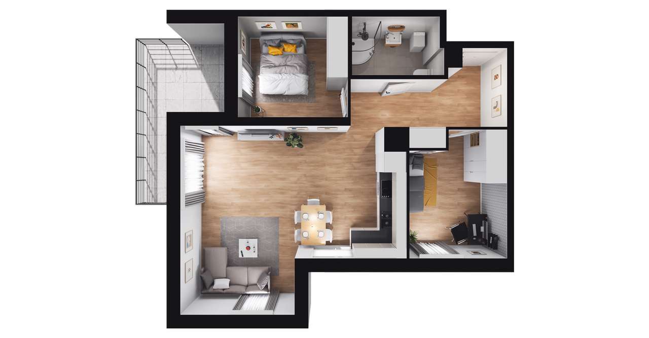 3-pokojowe mieszkanie 60m2 + balkon Bezpośrednio - Pełny obrazek: 2/8