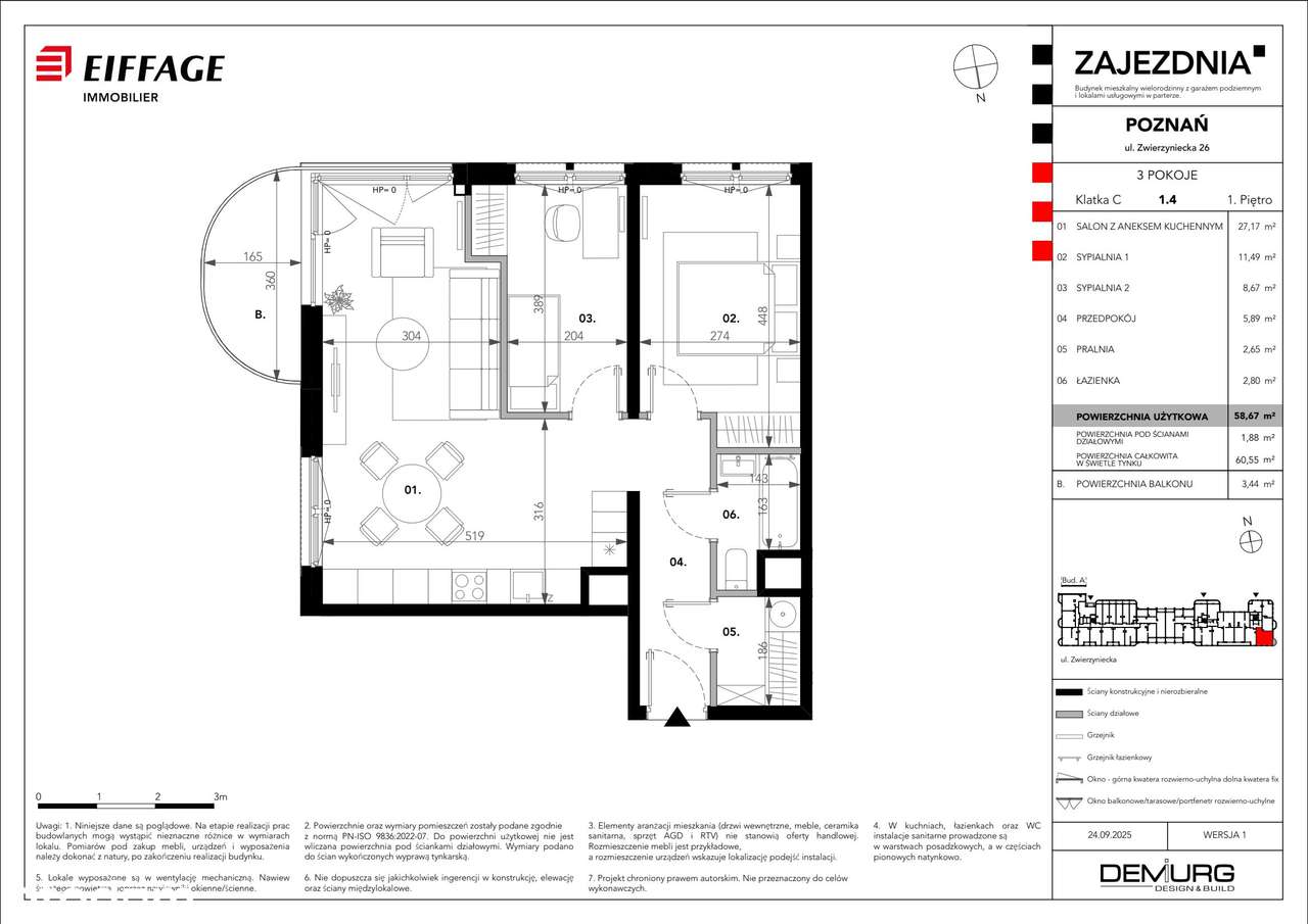 3-pokojowe mieszkanie 58m2 + balkon - Pełny obrazek: 3/8