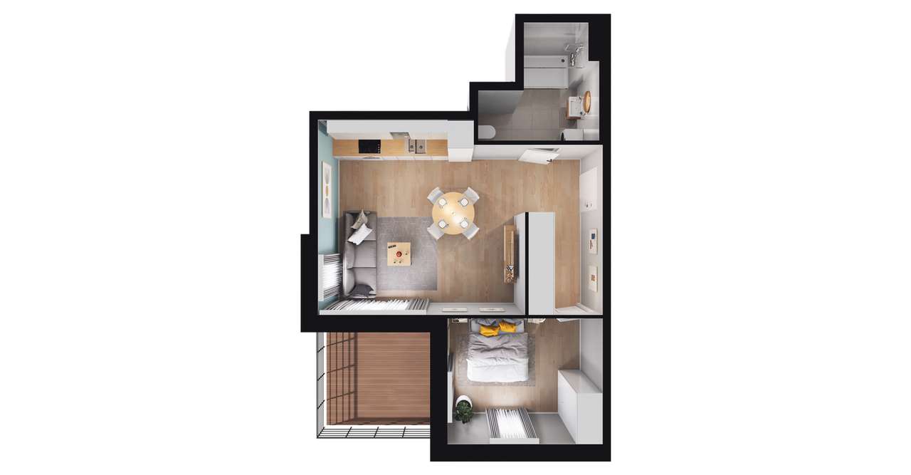 2-pokojowe mieszkanie 45m2 + taras Bezpośrednio - Pełny obrazek: 3/9