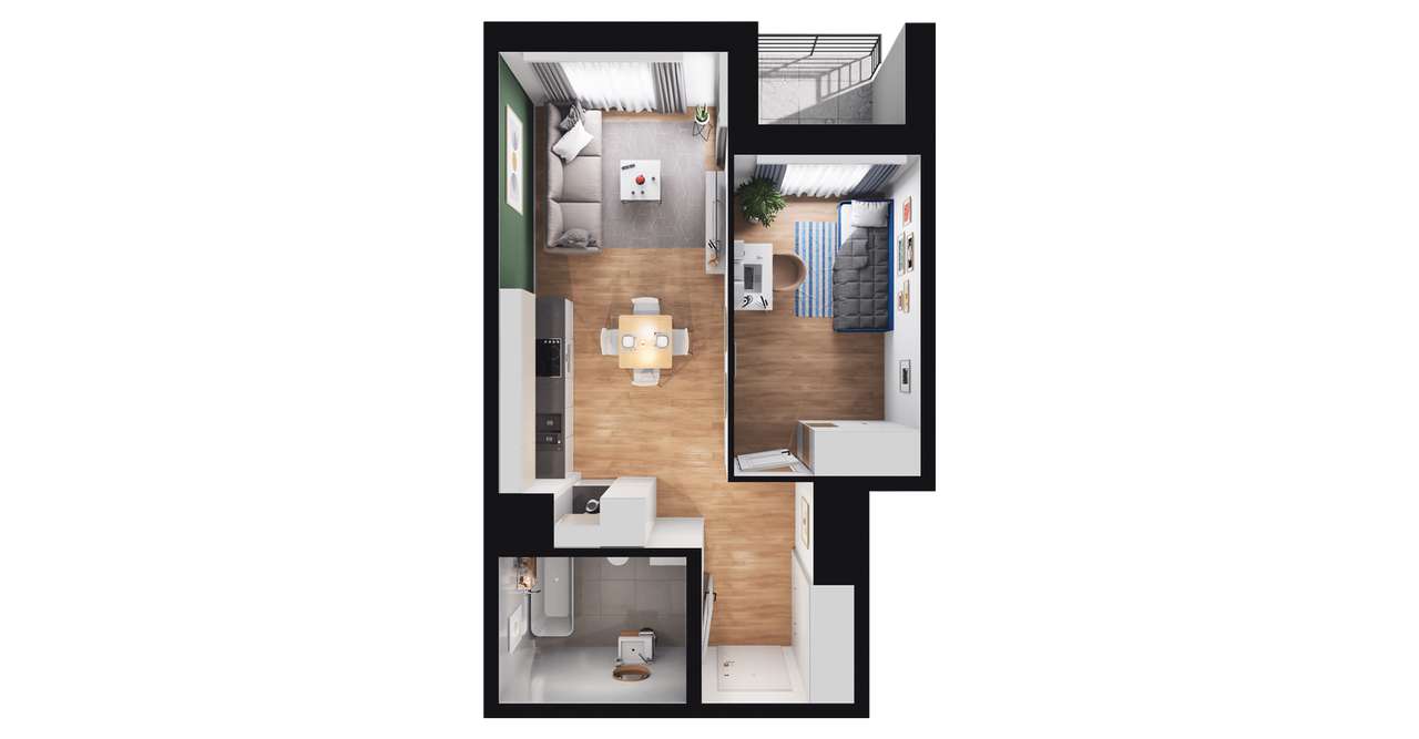 2-pokojowe mieszkanie 38m2 + taras Bez Prowizji - Pełny obrazek: 2/8