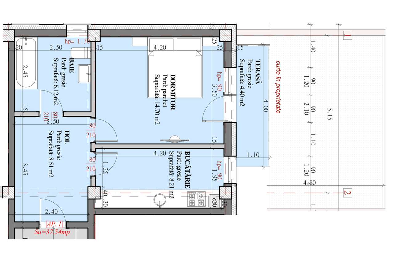 ASTORIA RESICENCE Apartament 1 camera D 42m curte 25m TAXE NOTAR ZERO - Imagine principală: 3/13
