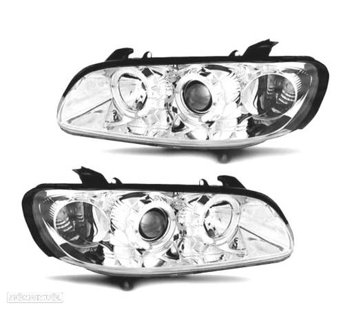 FARÓIS ANGEL EYES PARA OPEL OMEGA B 94-99 FUNDO CROMADO - 1