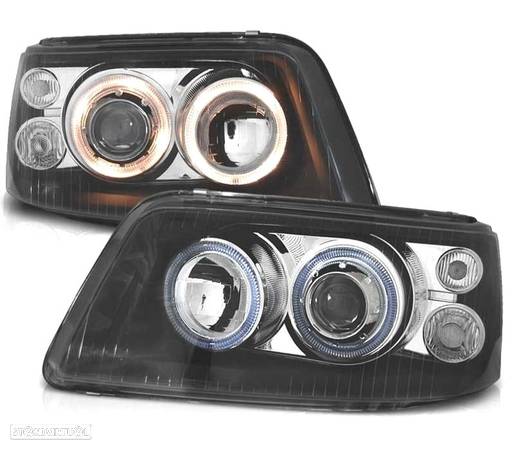 FARÓIS ANGEL EYES LUZ DIURNA PARA VOLKSWAGEN VW T5 03-10 FUNDO PRETO - 1