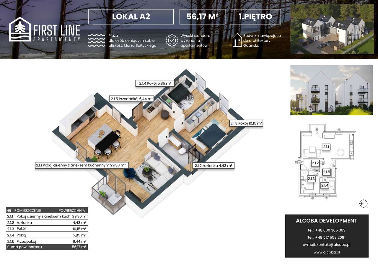 First Line Apartamenty | mieszkanie 3-pok. | A2 - Pełny obrazek: 2/7