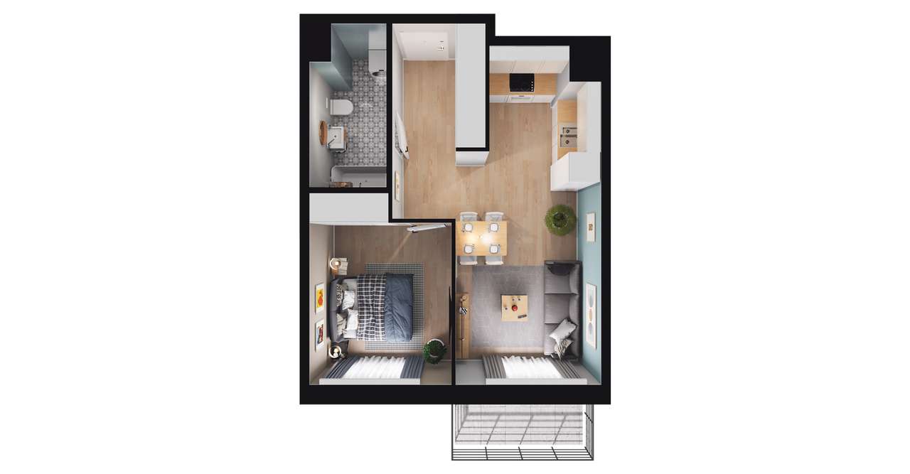 2-pokojowe mieszkanie 37m2 + balkon Bezpośrednio - Pełny obrazek: 2/6