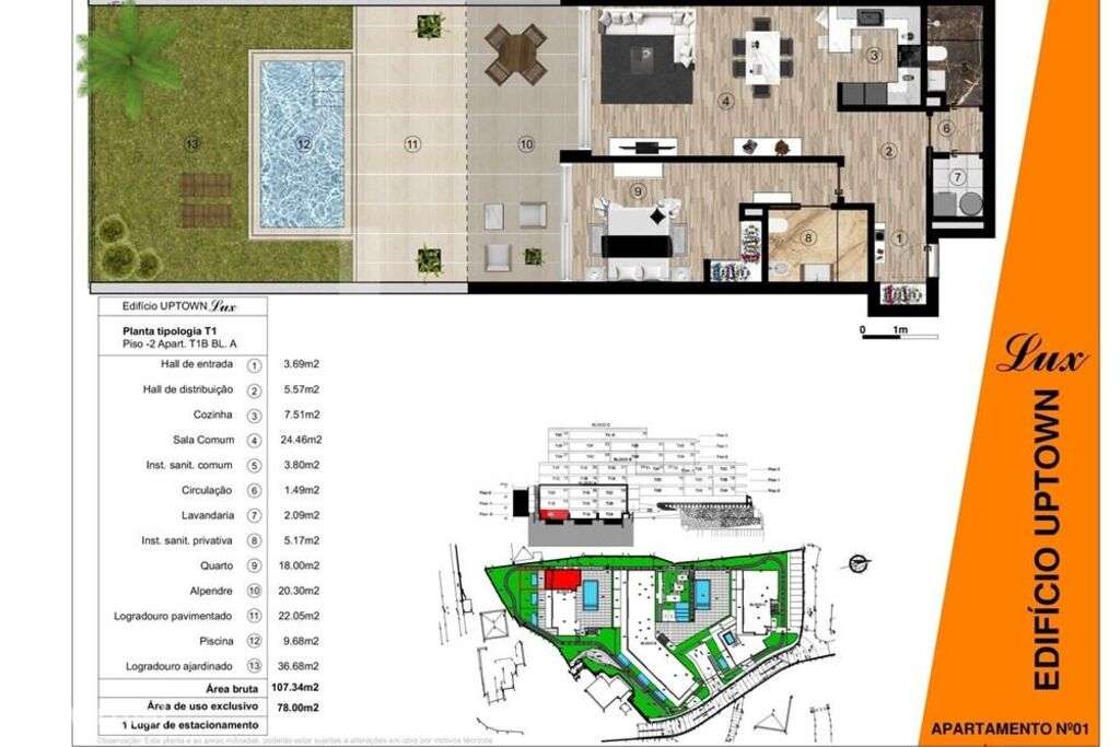 Apartamento Tipologia T1 | Piscina Privada | Vista Mar / Baía do Funch - Grande imagem: 3/22