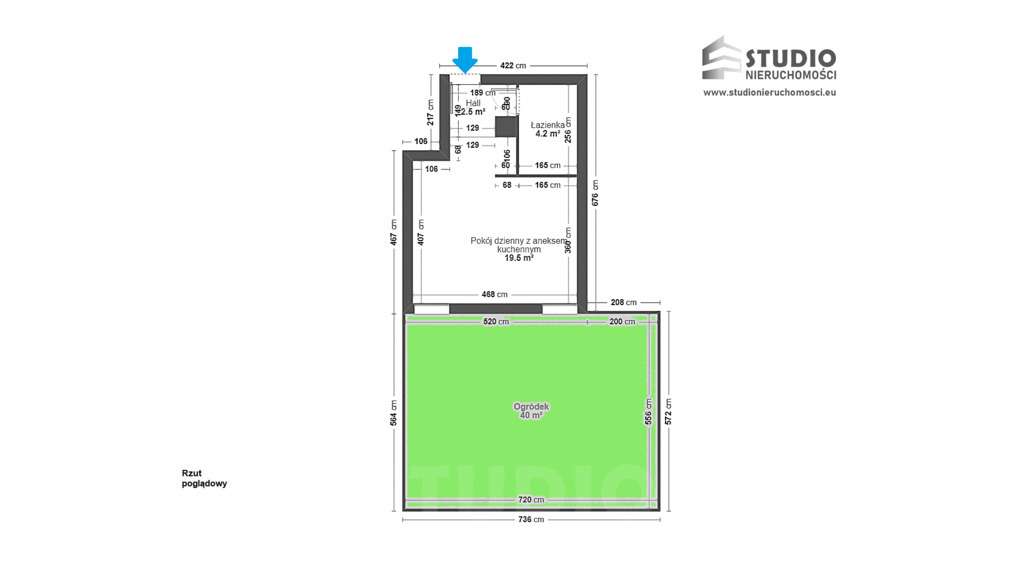 Z ogródkiem 1 pok. Stan deweloperski Garaż-1