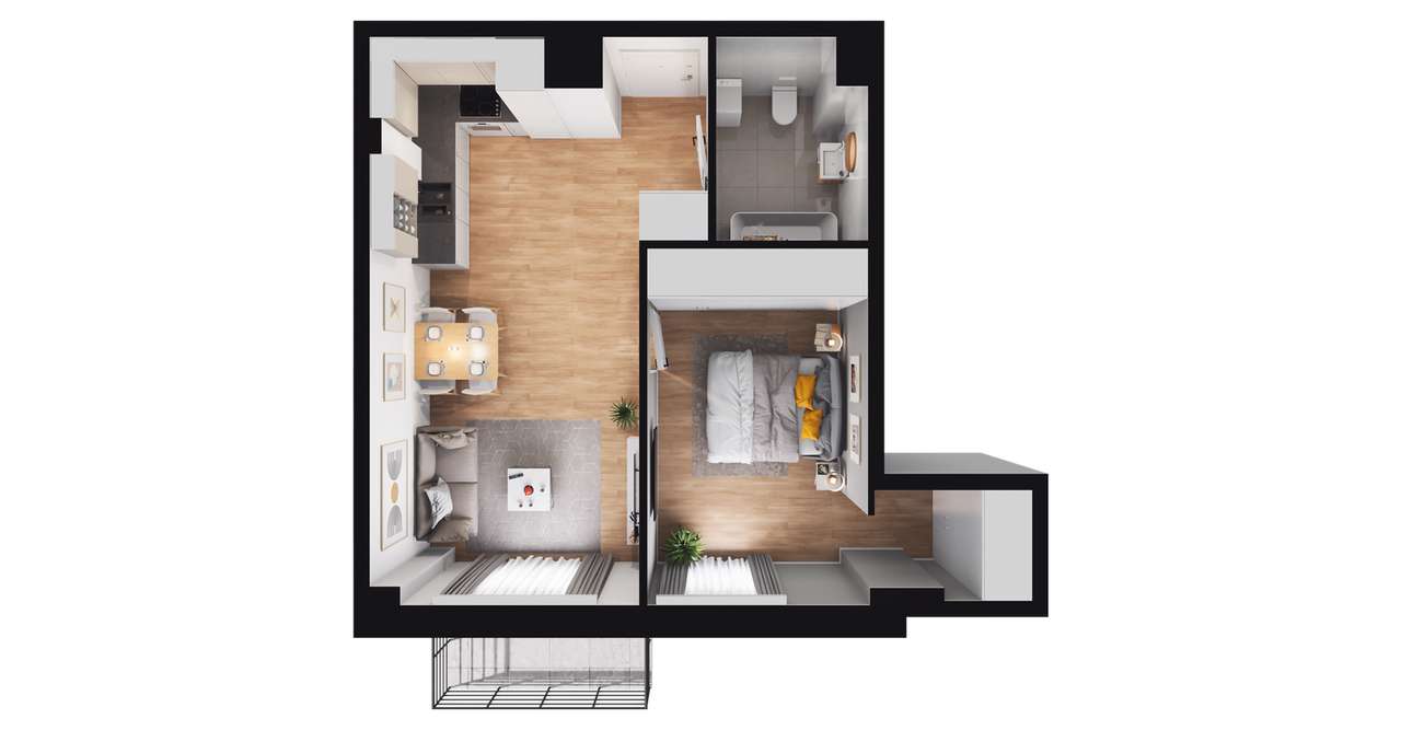 1-pokojowy apartament inwestycyjny 41m2 + balkon - Pełny obrazek: 2/8