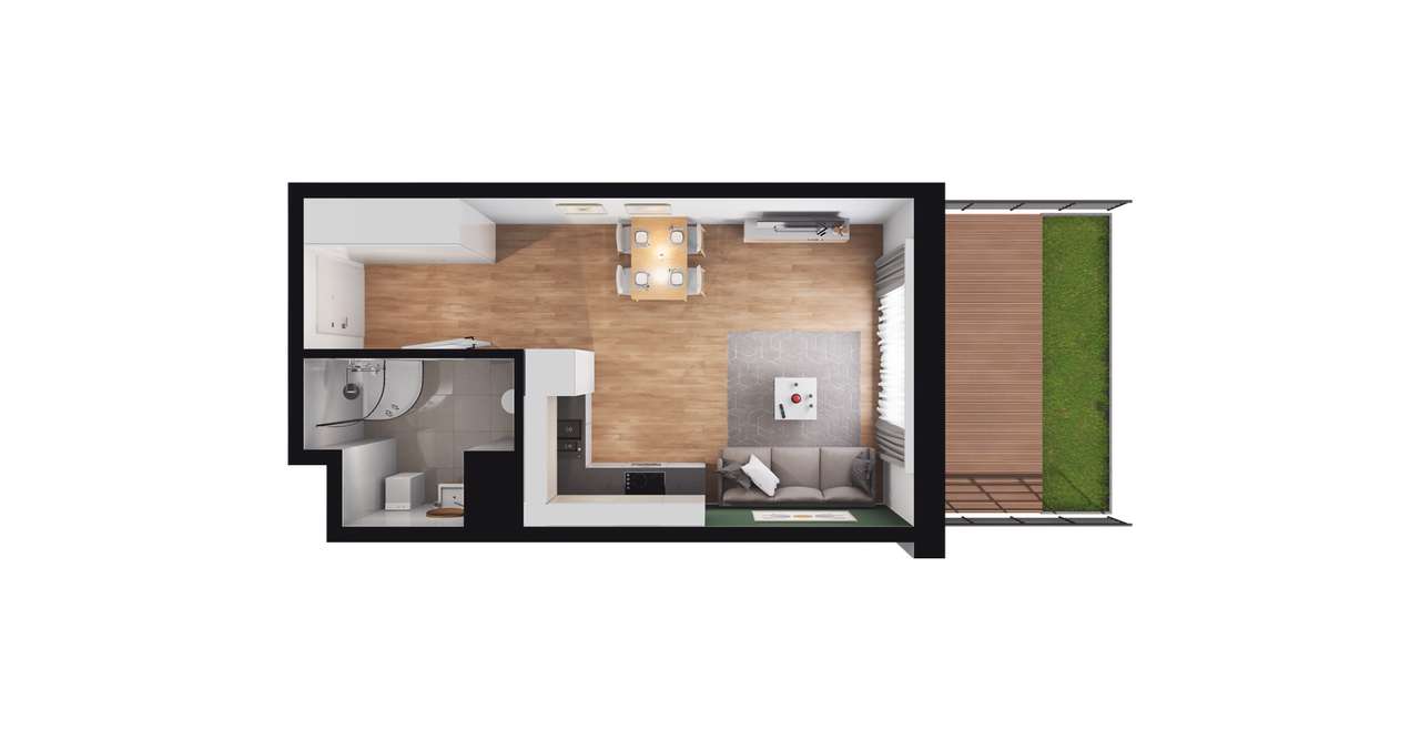 1-pokojowe mieszkanie 31m2 + ogródek - Pełny obrazek: 2/8