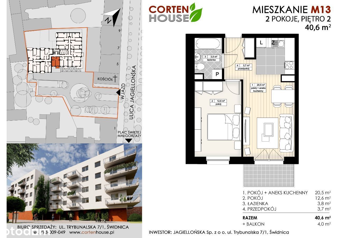 CortenHouse – 2 pokoje/aneks/balkon/40,60m² (M13)