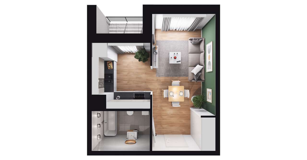 J​N 190 etap I​I | mieszkanie 1-pok. | 1_10 - Pełny obrazek: 3/9