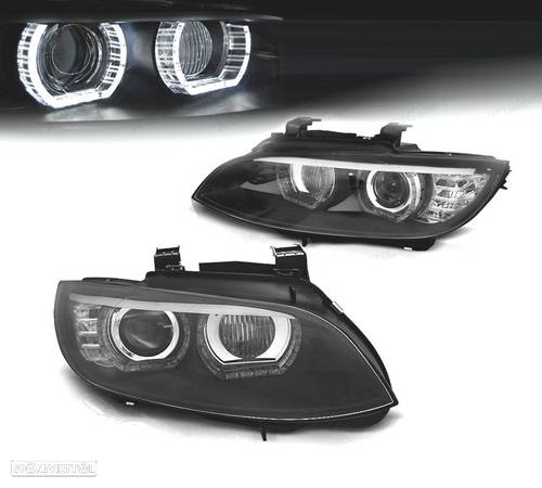 FARÓIS XENON ANGEL EYES LED DLR PARA BMW E92 E93 FUNDO PRETO - 1