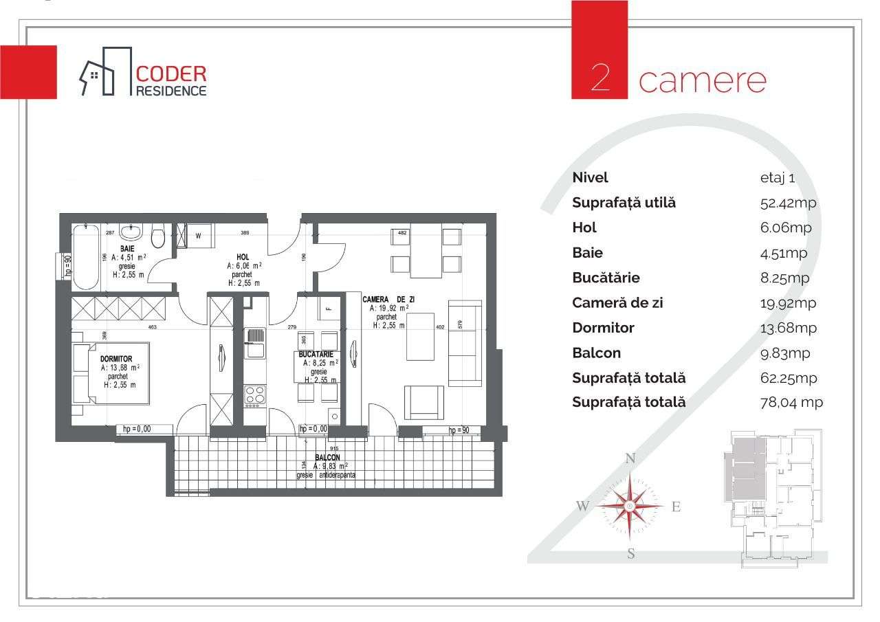 Apartament 2 camere terasa 10 m2 Coder Residence 3-14