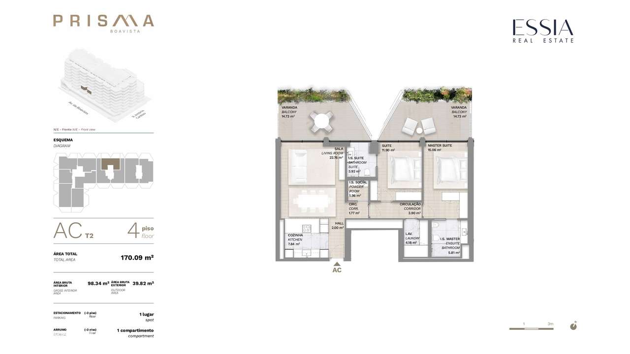 T2 com 2 Varandas e 2 Suítes no Empreendimento PRISMA-14