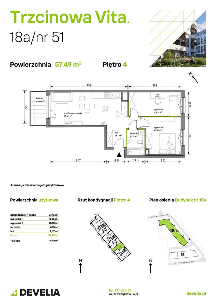 3-pokojowe mieszkanie 57m2 + balkon - Pełny obrazek: 2/8