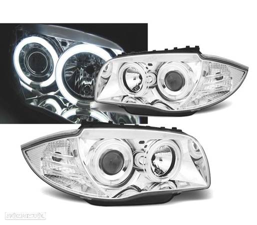 FARÓIS ANGEL EYES PARA BMW 1 E81 E87 04-11 CROMADO CCFL - 1